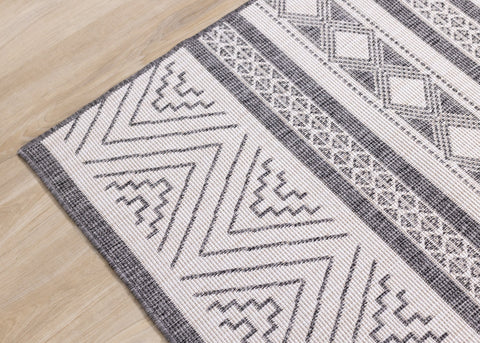 Bristol Reversible Grey White Striped Pattern Outdoor Rug by Kalora Interiors