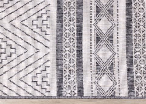 Bristol Reversible Grey White Striped Pattern Outdoor Rug by Kalora Interiors