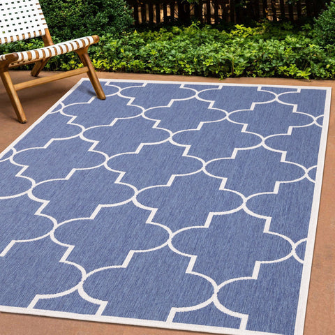 Bristol Blue White Outdoor Reversible Geometric Rug by Kalora Interiors