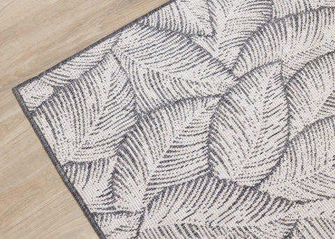 Bristol Grey White Leaf Pattern Indoor/Outdoor Reversible Rug by Kalora Interiors