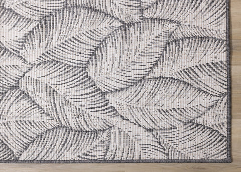 Bristol Grey White Leaf Pattern Indoor/Outdoor Reversible Rug by Kalora Interiors
