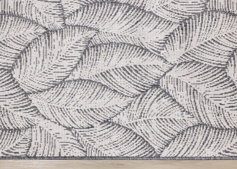 Bristol Grey White Leaf Pattern Indoor/Outdoor Reversible Rug by Kalora Interiors