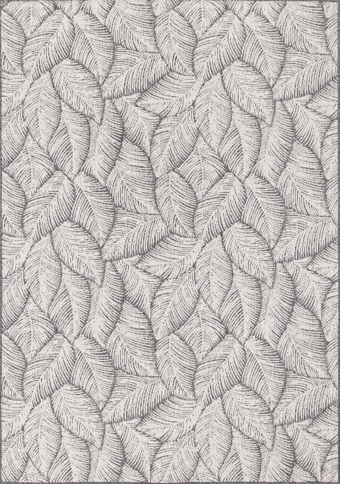 Bristol Grey White Leaf Pattern Indoor/Outdoor Reversible Rug by Kalora Interiors