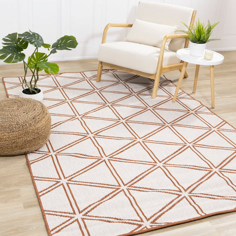 Bristol Orange White Geometric Triangle Rug by Kalora Interiors