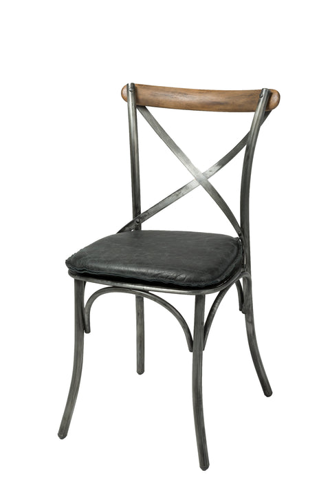 Metal Crossback Chair With Vintage Black Seat Cushion by LH Imports
