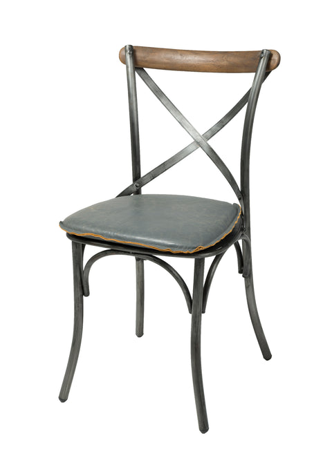 Metal Crossback Leather Cushion Seat | Grey | by LH Imports