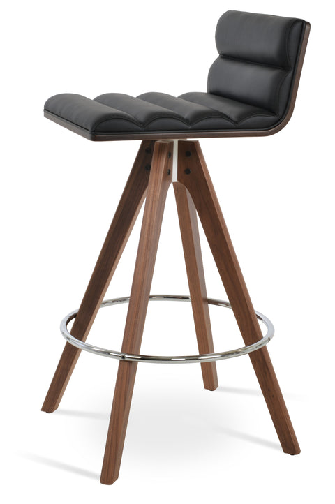 CORONA BAR COMFORT PLYWOOD SHELL AMERICAN WALNUT LEATHERETTE F.SOFT BLACK 903 PYRAMID BAR SOLID WOOD Swivel BEECH WALNUT FINISH