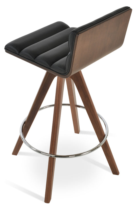 CORONA BAR COMFORT PLYWOOD SHELL AMERICAN WALNUT LEATHERETTE F.SOFT BLACK 904 PYRAMID BAR SOLID WOOD Swivel BEECH WALNUT FINISH