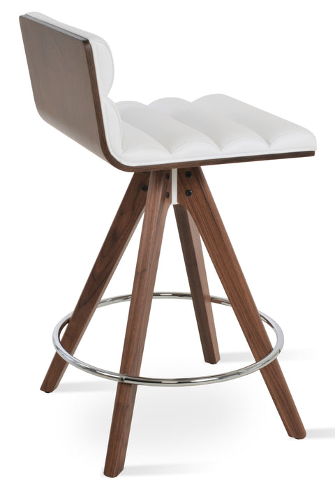 CORONA BAR COMFORT PLYWOOD SHELL AMERICAN WALNUT LEATHERETTE F.SOFT WHITE PYRAMID COUNTER SOLID WOOD Swivel BEECH WALNUT FINISH