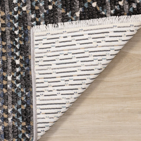 Calabar Blue Grey White Banded Pattern Rug by Kalora Interiors