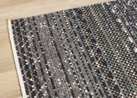 Calabar Blue Grey White Banded Pattern Rug by Kalora Interiors