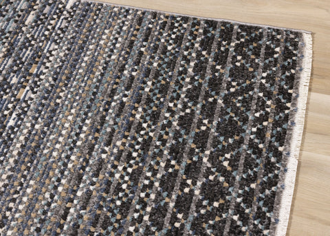 Calabar Blue Grey White Banded Pattern Rug by Kalora Interiors