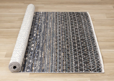 Calabar Blue Grey White Banded Pattern Rug by Kalora Interiors