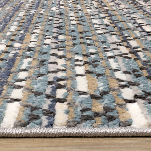Calabar Blue Grey White Banded Pattern Rug by Kalora Interiors