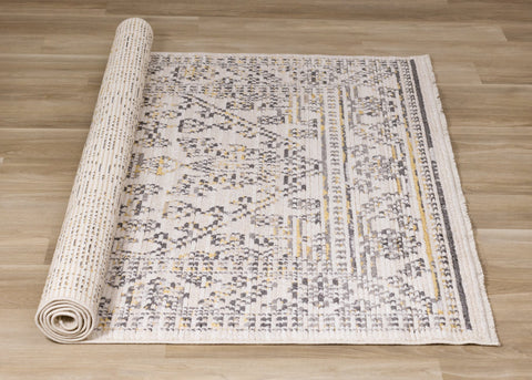 Calabar Cream Grey Yellow Elaborate Border Rug by Kalora Interiors
