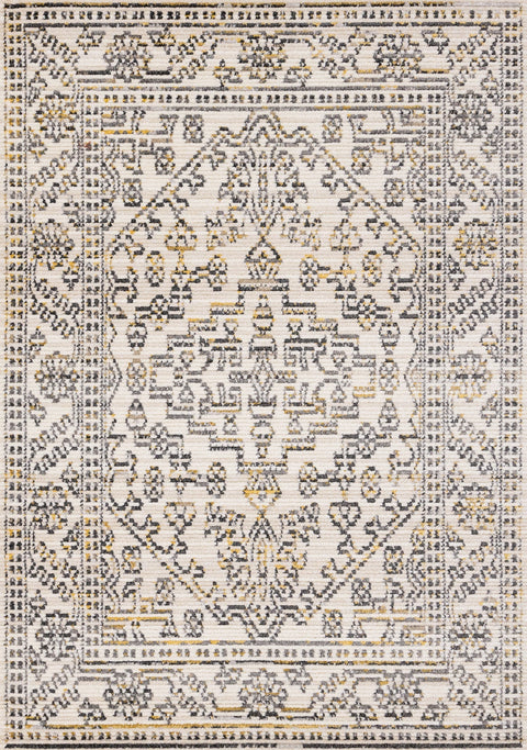 Calabar Cream Grey Yellow Elaborate Border Rug by Kalora Interiors