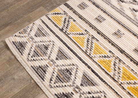 Calabar Cream Grey Yellow Tribal Rug by Kalora Interiors