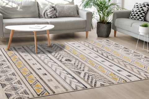Calabar Cream Grey Yellow Tribal Rug by Kalora Interiors