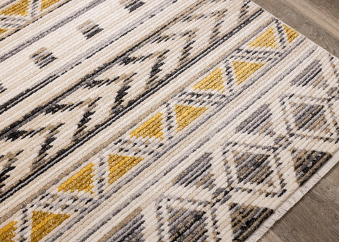 Calabar Cream Grey Yellow Tribal Rug by Kalora Interiors