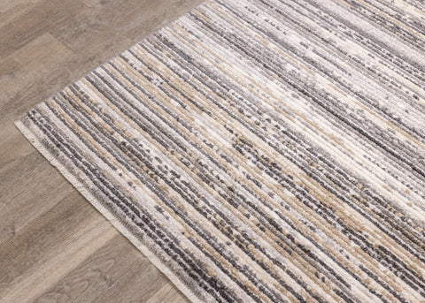 Calabar Grey Beige White Banded Blend Rug by Kalora Interiors