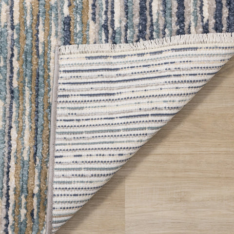 Calabar Blue White Grey Banded Blend Rug by Kalora Interiors