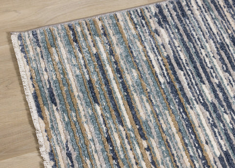 Calabar Blue White Grey Banded Blend Rug by Kalora Interiors