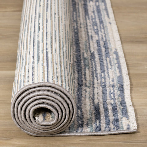 Calabar Blue White Grey Banded Blend Rug by Kalora Interiors