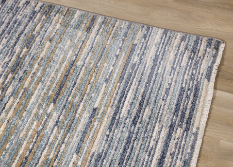 Calabar Blue White Grey Banded Blend Rug by Kalora Interiors