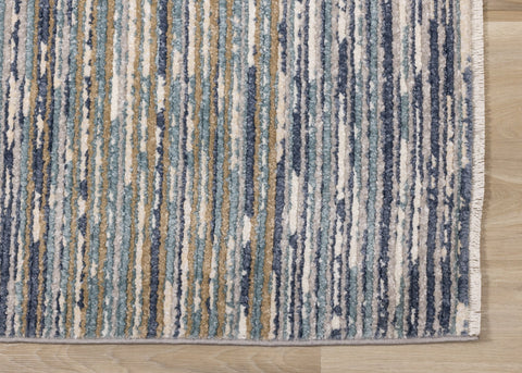 Calabar Blue White Grey Banded Blend Rug by Kalora Interiors