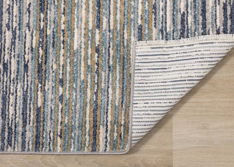 Calabar Blue White Grey Banded Blend Rug by Kalora Interiors