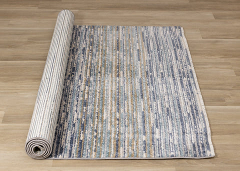 Calabar Blue White Grey Banded Blend Rug by Kalora Interiors