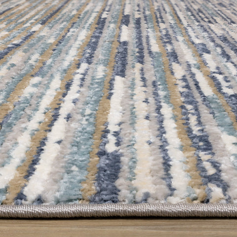 Calabar Blue White Grey Banded Blend Rug by Kalora Interiors