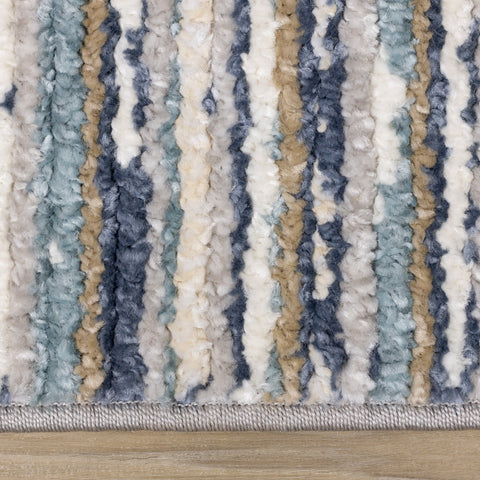 Calabar Blue White Grey Banded Blend Rug by Kalora Interiors