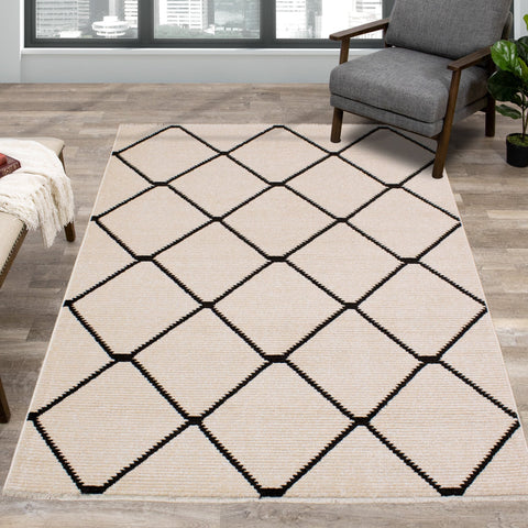 Calabar Cream Grey Lattice Rug by Kalora Interiors
