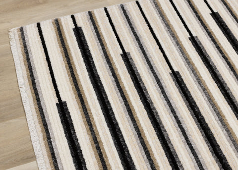 Calabar Cream Grey Beige Piano Key Pattern Rug by Kalora Interiors