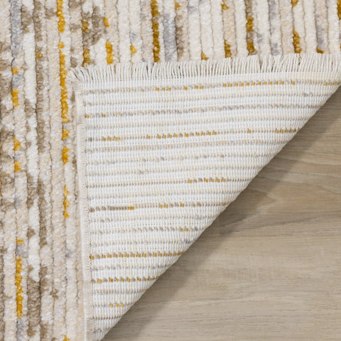 Calabar Cream Yellow Grey Distressed Carved Pile Striped Rug by Kalora Interiors