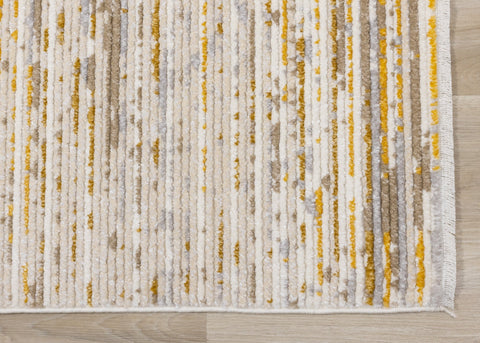 Calabar Cream Yellow Grey Distressed Carved Pile Striped Rug by Kalora Interiors