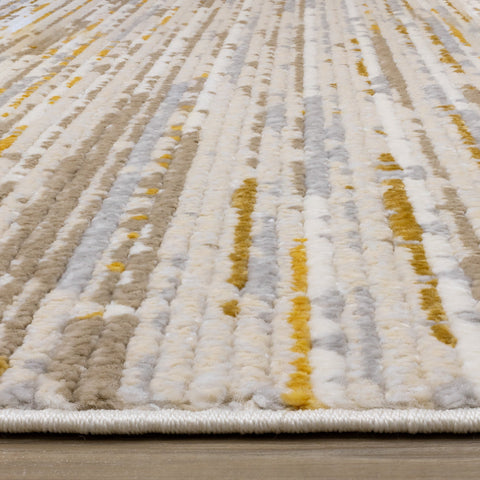 Calabar Cream Yellow Grey Distressed Carved Pile Striped Rug by Kalora Interiors
