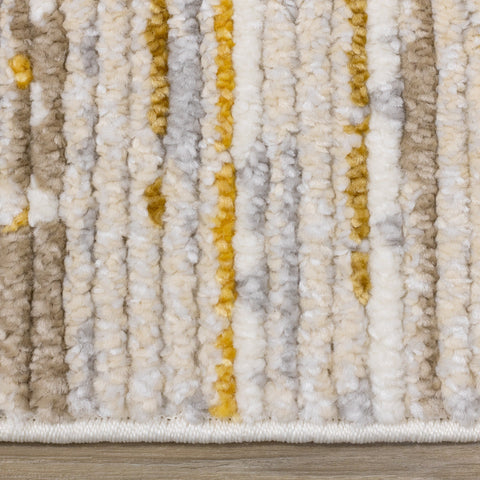 Calabar Cream Yellow Grey Distressed Carved Pile Striped Rug by Kalora Interiors