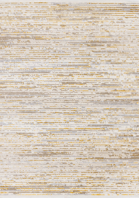 Calabar Cream Yellow Grey Distressed Carved Pile Striped Rug by Kalora Interiors