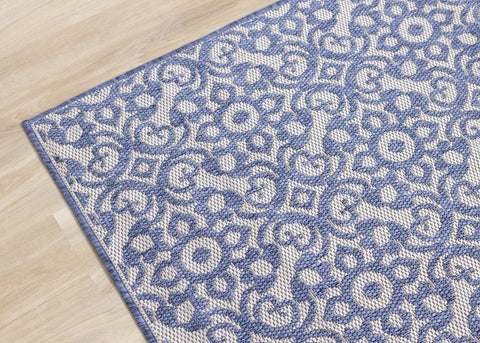 Canopy Blue Damask Flatweave Outdoor Rug by Kalora Interiors
