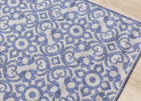 Canopy Blue Damask Flatweave Outdoor Rug by Kalora Interiors