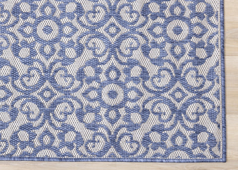 Canopy Blue Damask Flatweave Outdoor Rug by Kalora Interiors