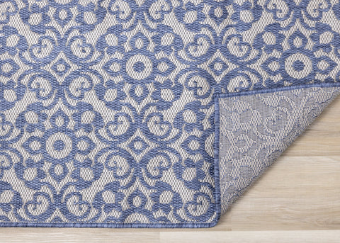 Canopy Blue Damask Flatweave Outdoor Rug by Kalora Interiors
