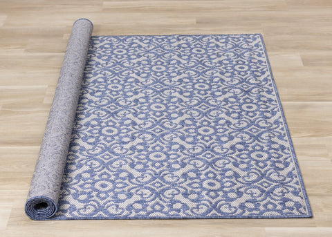 Canopy Blue Damask Flatweave Outdoor Rug by Kalora Interiors