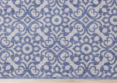 Canopy Blue Damask Flatweave Outdoor Rug by Kalora Interiors