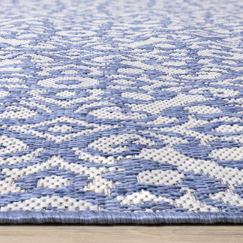 Canopy Blue Damask Flatweave Outdoor Rug by Kalora Interiors