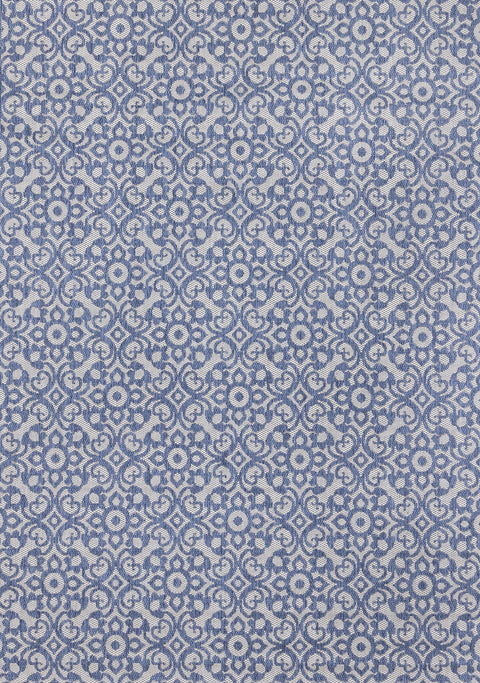 Canopy Blue Damask Flatweave Outdoor Rug by Kalora Interiors