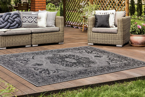 Canopy Grey Black Traditional Indoor/Outdoor Rug by Kalora Interiors