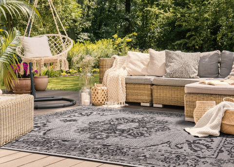 Canopy Grey Black Traditional Indoor/Outdoor Rug by Kalora Interiors